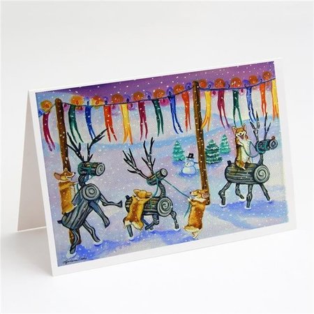 CAROLINES TREASURES Carolines Treasures 7443GCA7P Corgi Log Reindeer Race Christmas Greeting Cards & Envelopes - Pack of 8 7443GCA7P
